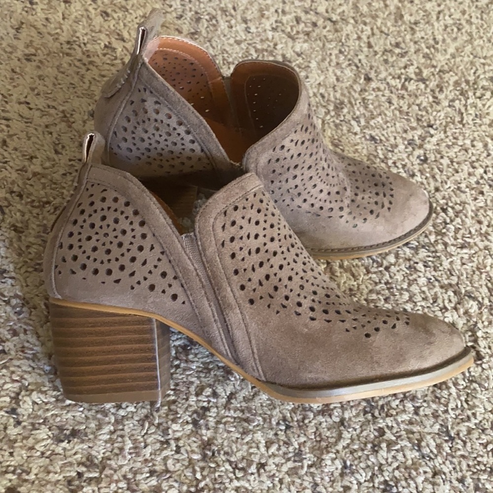 G.C. Shoes Suede Brown Cut Out Pattern Ankle Boots